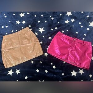 SHEIN Fuchsia Satin Skirt size Large and Fashion Nova beige Skirt Size Small